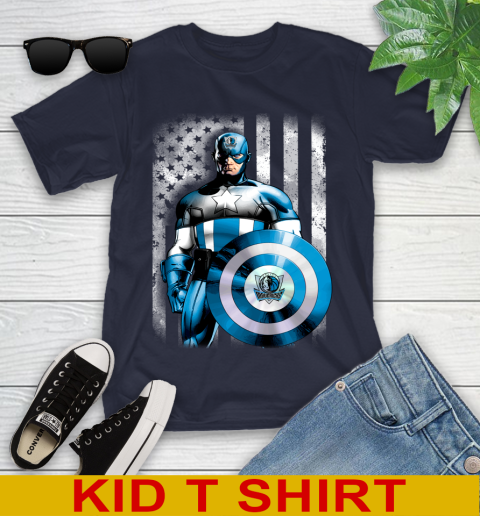 Dallas Mavericks NBA Basketball Captain America Marvel Avengers American Flag Shirt Youth T-Shirt 2