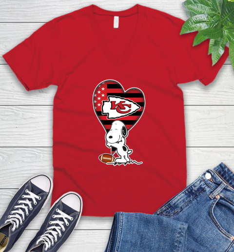 Kansas City Chiefs NFL Football The Peanuts Movie Adorable Snoopy V-Neck T-Shirt 7
