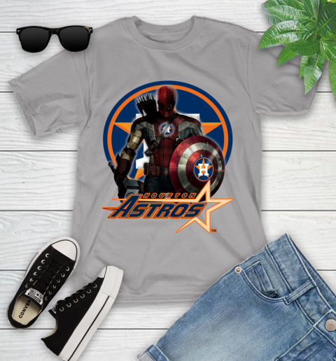 MLB Captain America Thor Spider Man Hawkeye Avengers Endgame Baseball Houston Astros Youth T-Shirt 4