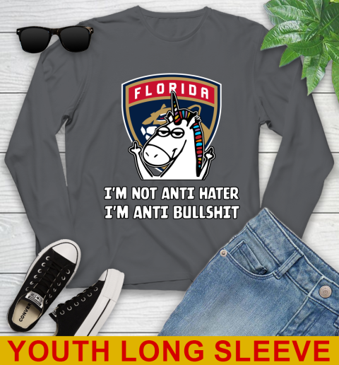 Florida Panthers NHL Hockey Unicorn I'm Not Anti Hater I'm Anti Bullshit Youth Long Sleeve 9