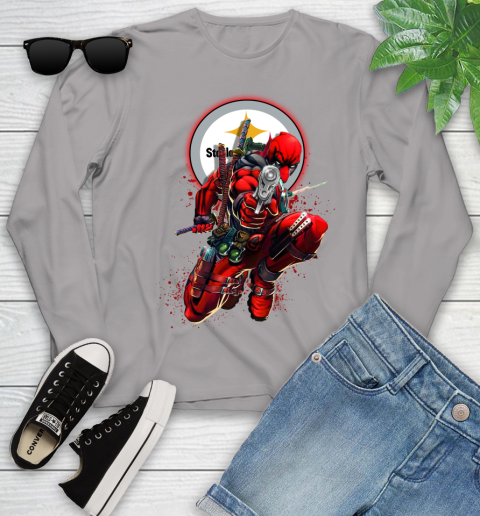 NFL Deadpool Marvel Comics Sports Football Pittsburgh Steelers Youth Long Sleeve 5