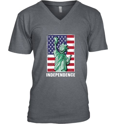 2cte rick and morty statue of liberty independence day 4th of july shirts v neck unisex 8 front dark heather