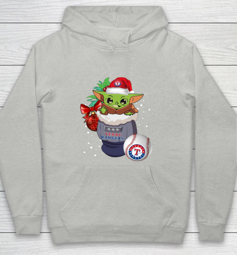 Texas Rangers Christmas Baby Yoda Star Wars Funny Happy MLB Youth Hoodie 2