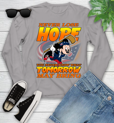 Columbus Blue Jackets NHL Hockey ootball Mickey Disney Never Lose Hope Youth Long Sleeve 5