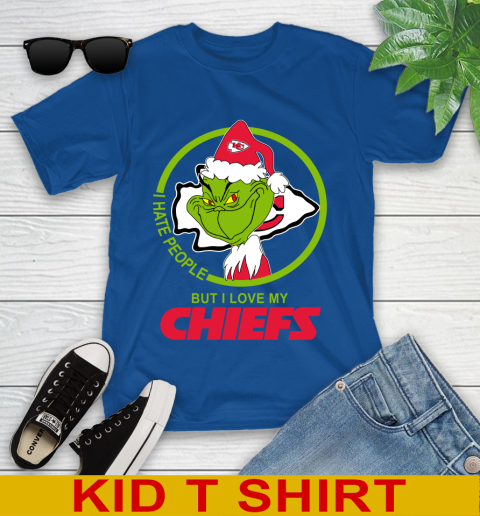 Kansas City Chiefs NFL Christmas Grinch I Hate People But I Love My Favorite Football Team Youth T-Shirt 9