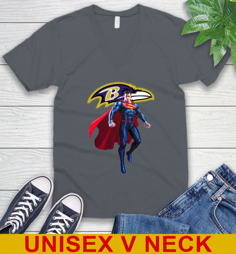 NFL Superman DC Sports Football Baltimore Ravens V-Neck T-Shirt 5