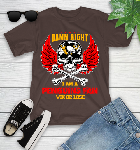 NHL Damn Right I Am A Pittsburgh Penguins Win Or Lose Skull Hockey Sports Youth T-Shirt 7