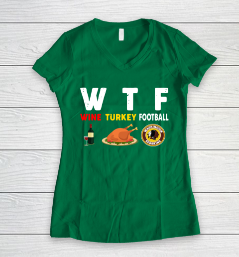 Washington Redskins Giving Day WTF Wine Turkey Football NFL Women's V-Neck T-Shirt 3