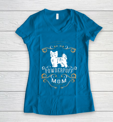 Dog Mom Shirt Powderpuff Mom Chinese Crested Dog Women's V-Neck T-Shirt 5