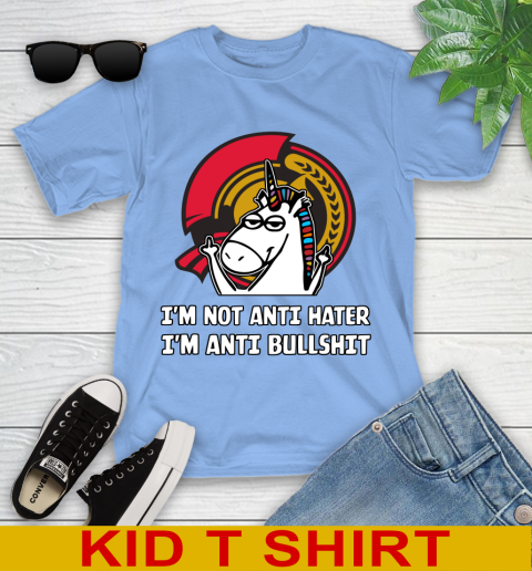 Ottawa Senators NHL Hockey Unicorn I'm Not Anti Hater I'm Anti Bullshit Youth T-Shirt 11