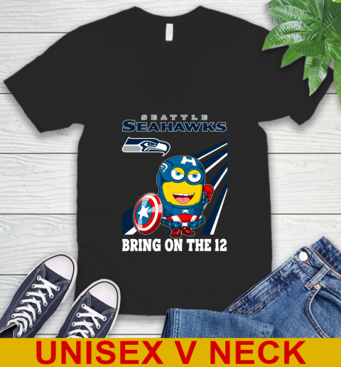 NFL Football Seattle Seahawks Captain America Marvel Avengers Minion Shirt V-Neck T-Shirt