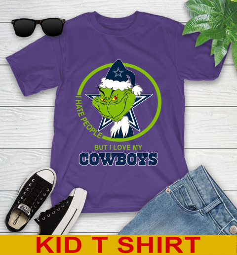 Dallas Cowboys NFL Christmas Grinch I Hate People But I Love My Favorite Football Team Youth T-Shirt 4