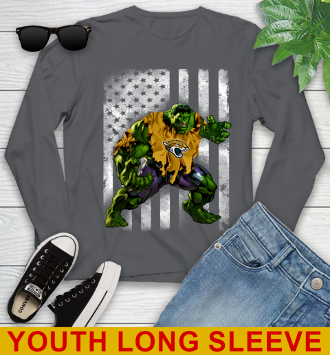 Jacksonville Jaguars Hulk Marvel Avengers NFL Football American Flag Youth Long Sleeve 9
