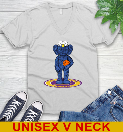 NBA Basketball Los Angeles Lakers Kaws Bff Blue Figure Shirt V-Neck T-Shirt