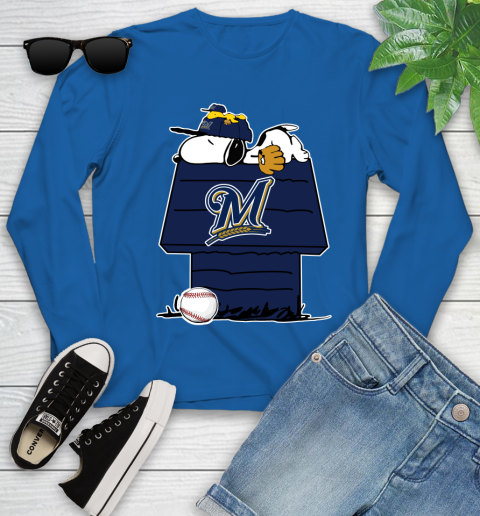 MLB Milwaukee Brewers Snoopy Woodstock The Peanuts Movie Baseball T Shirt Youth Long Sleeve 9
