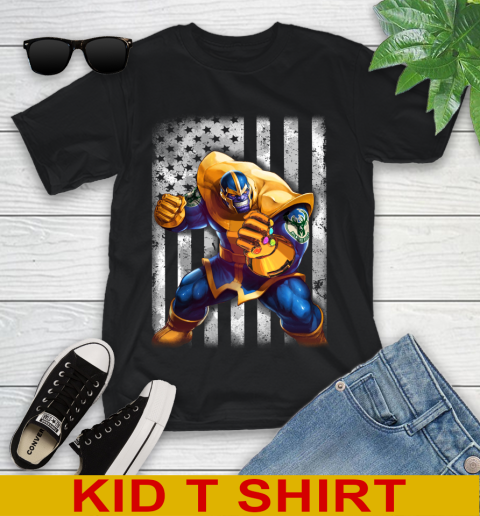 NBA Basketball Milwaukee Bucks Thanos Marvel American Flag Shirt Youth T-Shirt