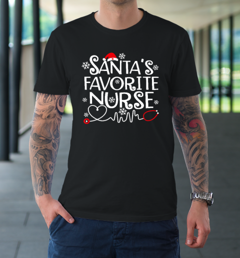 Santa's Favorite Nurse Stethoscope Santa Hat Christmas T-Shirt