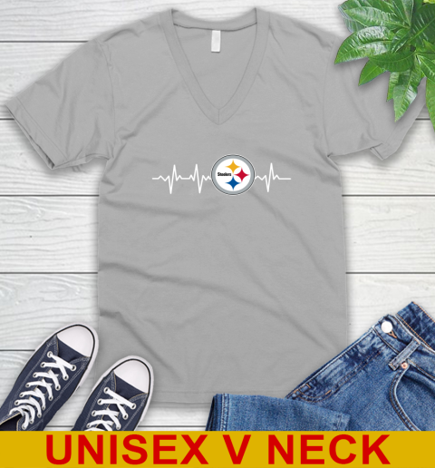 Pittsburgh Steelers NFL Football Heart Beat Shirt V-Neck T-Shirt - Image 4