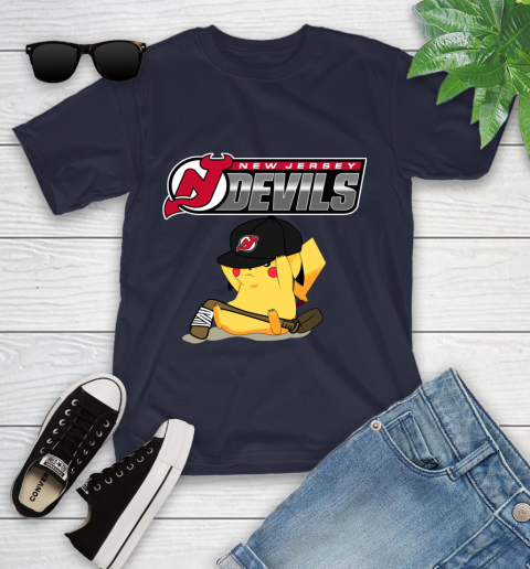 NHL Pikachu Hockey Sports New Jersey Devils Youth T-Shirt 3
