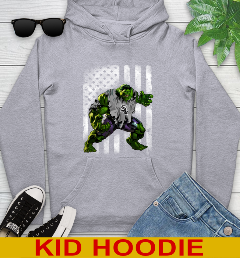 Chicago White Sox Hulk Marvel Avengers MLB Baseball American Flag Youth Hoodie 6
