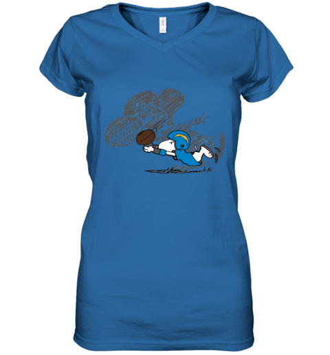 24xj los angeles chargers snoopy plays the football game women v neck t shirt 39 front royal