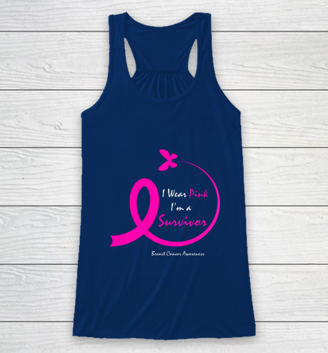 Womens Butterfly I Wear Pink I m A Survivor Breast Cancer Awareness Racerback Tank 6