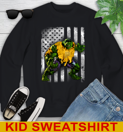 Pittsburgh Pirates Hulk Marvel Avengers MLB Baseball American Flag Youth Sweatshirt
