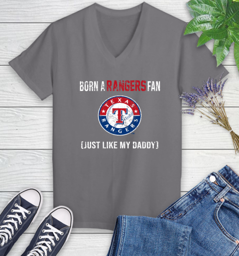 MLB Baseball Texas Rangers Loyal Fan Just Like My Daddy Shirt Women's V-Neck T-Shirt 9