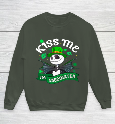 Kiss Me I'm Vaccinated Patrick's Day Jack Skellington Youth Sweatshirt 8