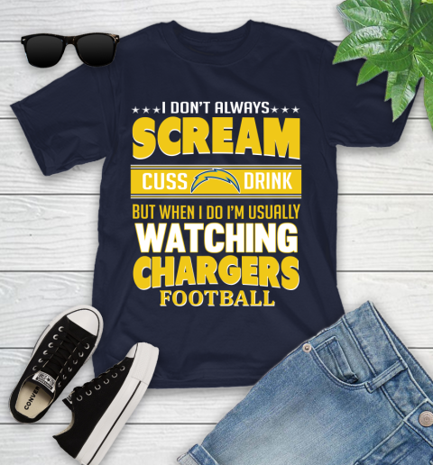 San Diego Chargers NFL Football I Scream Cuss Drink When I'm Watching My Team Youth T-Shirt 2