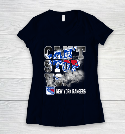 NHL New York Rangers Hockey Can't Stop Vs Women's V-Neck T-Shirt 2