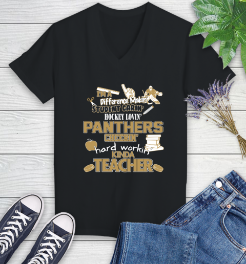 Florida Panthers NHL I'm A Difference Making Student Caring Hockey Loving Kinda Teacher Women's V-Neck T-Shirt