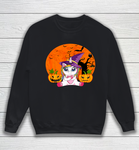 Funny Halloween Shirt Women Witchy Hat Unicorn Sweatshirt