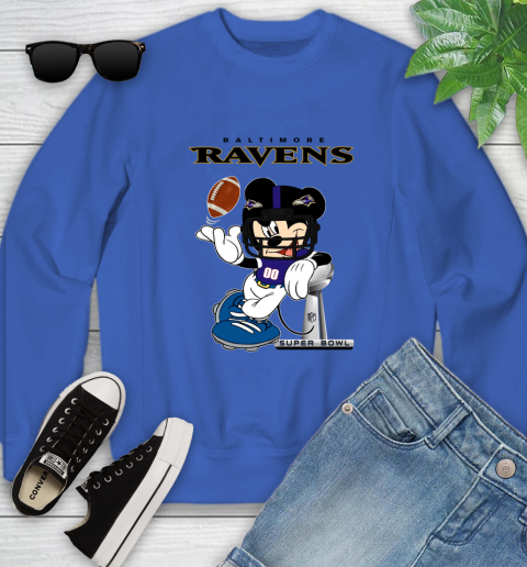 NFL Baltimore Ravens Mickey Mouse Disney Super Bowl Football T Shirt Youth Sweatshirt 8