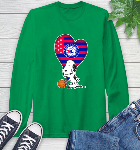 Philadelphia 76ers NBA Basketball The Peanuts Movie Adorable Snoopy Long Sleeve T-Shirt 7