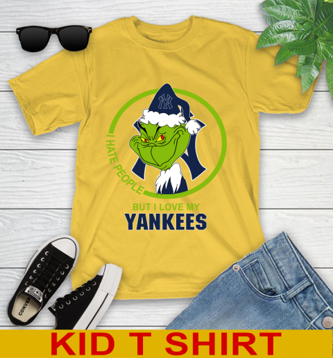 New York Yankees MLB Christmas Grinch I Hate People But I Love My Favorite Baseball Team Youth T-Shirt 8