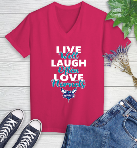 NBA Basketball Charlotte Hornets Live Well Laugh Often Love Shirt Women's V-Neck T-Shirt 7