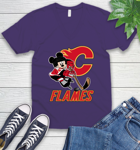NHL Calgary Flames Mickey Mouse Disney Hockey T Shirt V-Neck T-Shirt 10