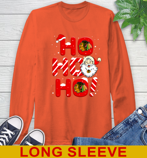 Chicago Blackhawks NHL Hockey Ho Ho Ho Santa Claus Merry Christmas Shirt Long Sleeve T-Shirt 4
