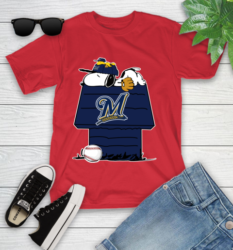 MLB Milwaukee Brewers Snoopy Woodstock The Peanuts Movie Baseball T Shirt Youth T-Shirt 10