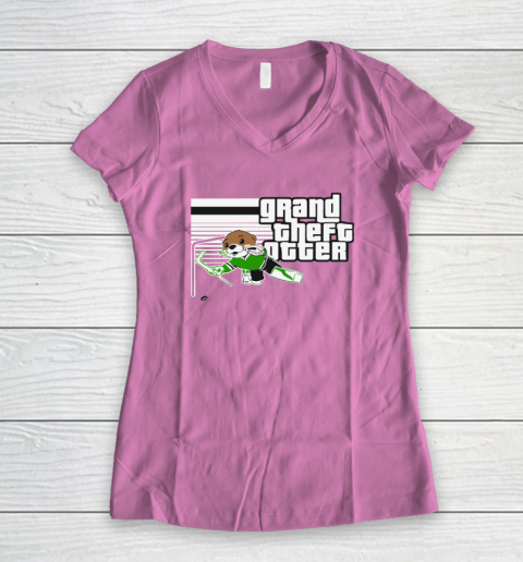 Jake Oettinger Grand Theft Otter Dallas Hockey Women's V-Neck T-Shirt 5