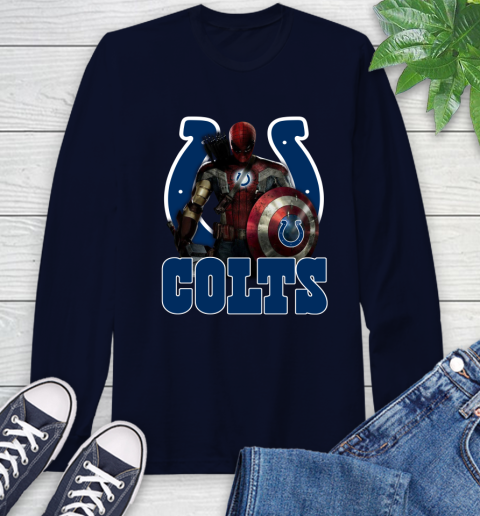 NFL Captain America Thor Spider Man Hawkeye Avengers Endgame Football Indianapolis Colts Long Sleeve T-Shirt 4