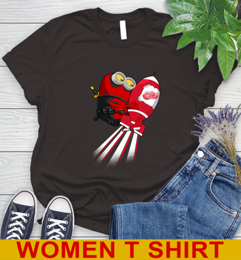NHL Hockey Detroit Red Wings Deadpool Minion Marvel Shirt Women's T-Shirt 9