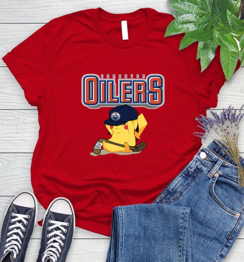 NHL Pikachu Hockey Sports Edmonton Oilers Women's T-Shirt 9