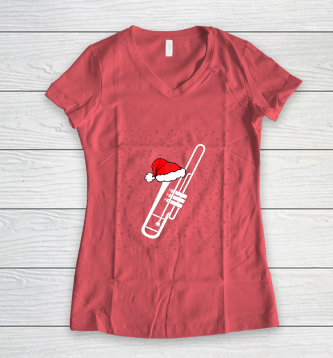 Christmas Gift Trombone Santa Trombone Funny Xmas Pajama Women's V-Neck T-Shirt - Image 5