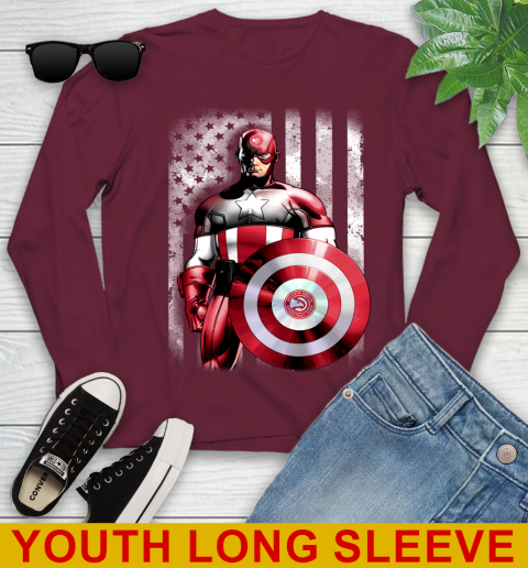 Atlanta Hawks NBA Basketball Captain America Marvel Avengers American Flag Shirt Youth Long Sleeve 6