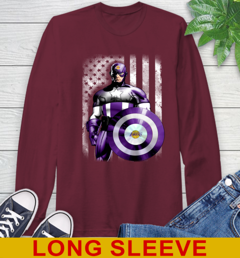 Los Angeles Lakers NBA Basketball Captain America Marvel Avengers American Flag Shirt Long Sleeve T-Shirt 7