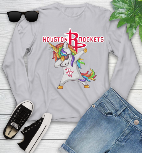 Houston Rockets NBA Basketball Funny Unicorn Dabbing Sports Youth Long Sleeve 5