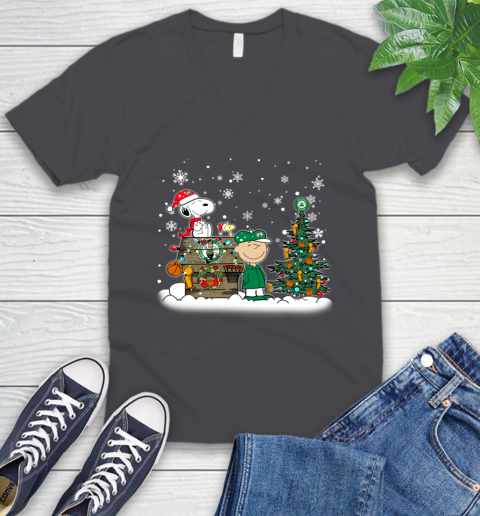 Boston Celtics NBA Basketball Christmas The Peanuts Movie Snoopy Championship V-Neck T-Shirt 4