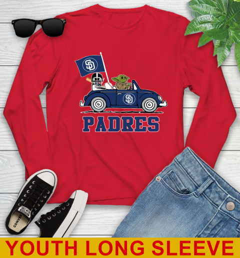 MLB Baseball San Diego Padres Darth Vader Baby Yoda Driving Star Wars Shirt Youth Long Sleeve 11